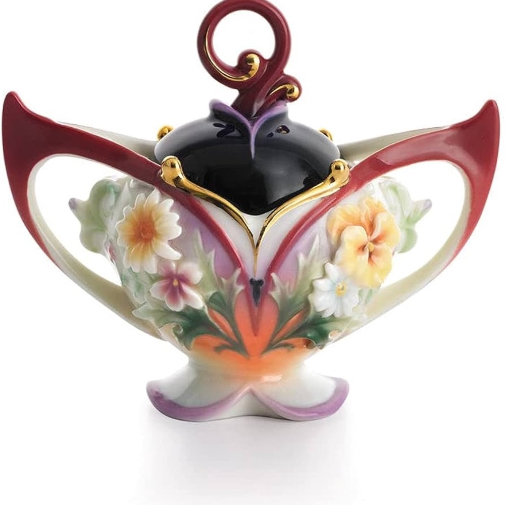 FRANZ FLORA AND FLUTTER BUTTERFLY AND FLOWER PORCELAIN SUGAR JAR (FZ01481)